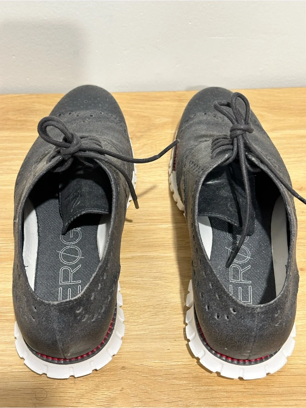 Cole Haan Black Suede Wingtip Oxfords with White Sole
